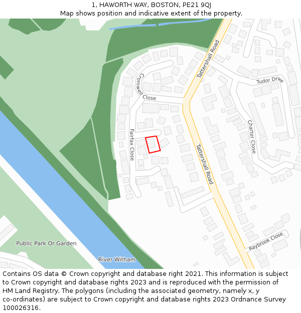 1, HAWORTH WAY, BOSTON, PE21 9QJ: Location map and indicative extent of plot