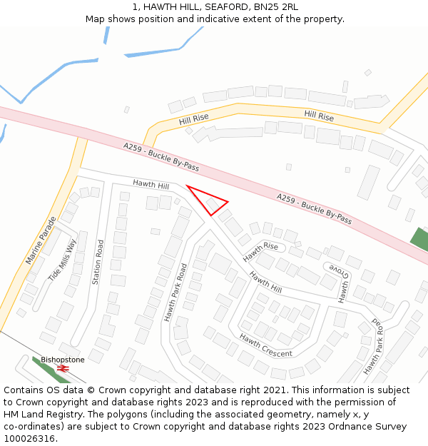 1, HAWTH HILL, SEAFORD, BN25 2RL: Location map and indicative extent of plot
