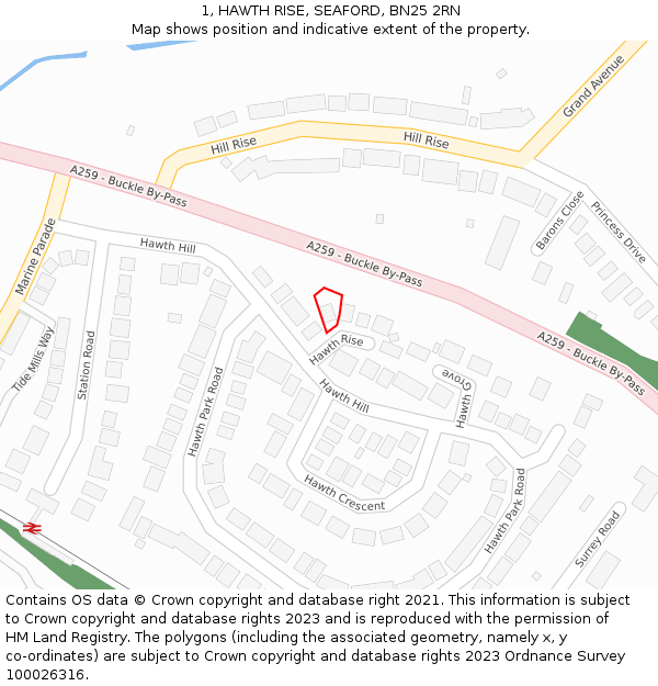 1, HAWTH RISE, SEAFORD, BN25 2RN: Location map and indicative extent of plot