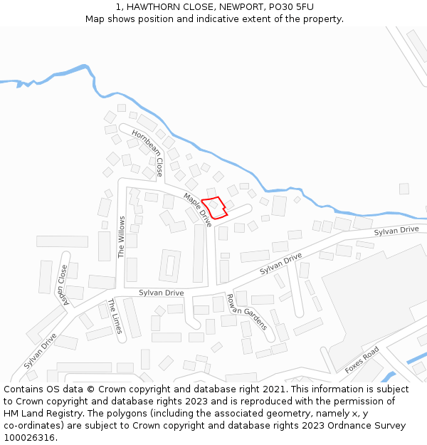1, HAWTHORN CLOSE, NEWPORT, PO30 5FU: Location map and indicative extent of plot