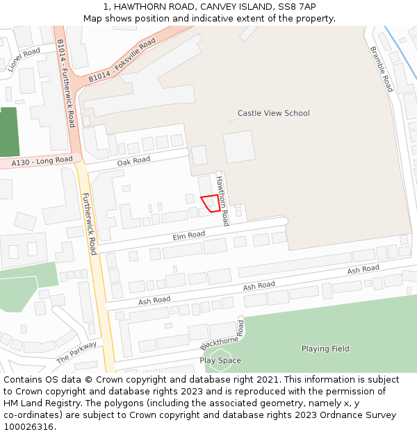 1, HAWTHORN ROAD, CANVEY ISLAND, SS8 7AP: Location map and indicative extent of plot