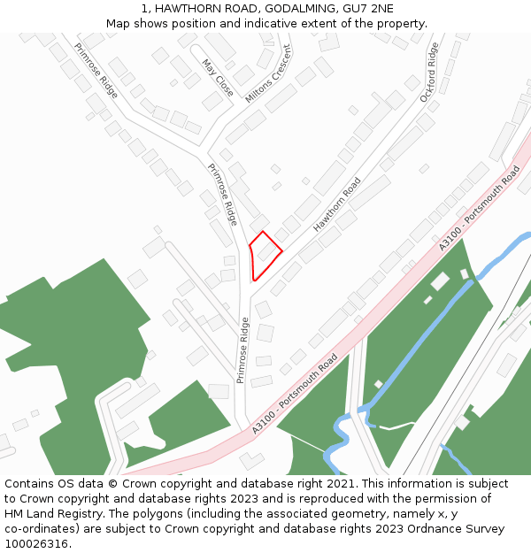 1, HAWTHORN ROAD, GODALMING, GU7 2NE: Location map and indicative extent of plot