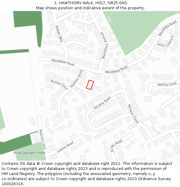 1, HAWTHORN WALK, HOLT, NR25 6AG: Location map and indicative extent of plot