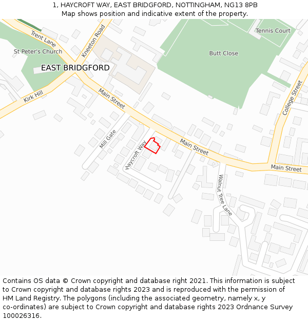 1, HAYCROFT WAY, EAST BRIDGFORD, NOTTINGHAM, NG13 8PB: Location map and indicative extent of plot