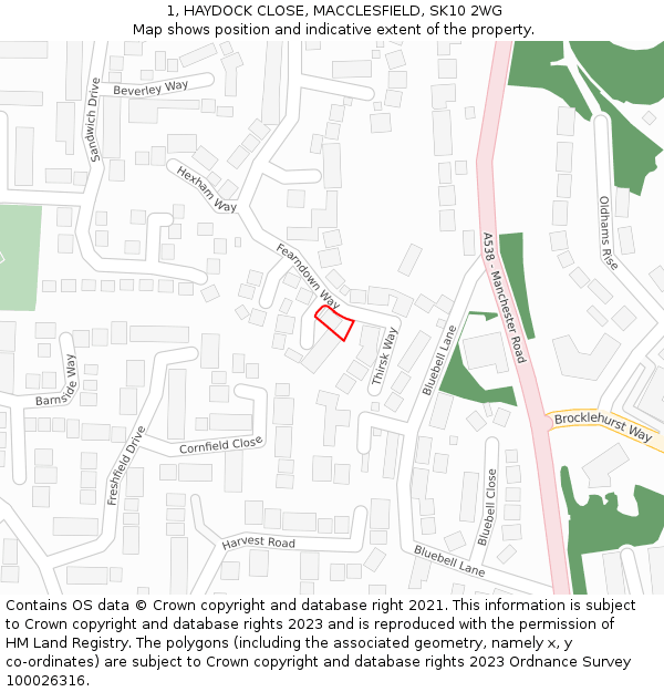 1, HAYDOCK CLOSE, MACCLESFIELD, SK10 2WG: Location map and indicative extent of plot