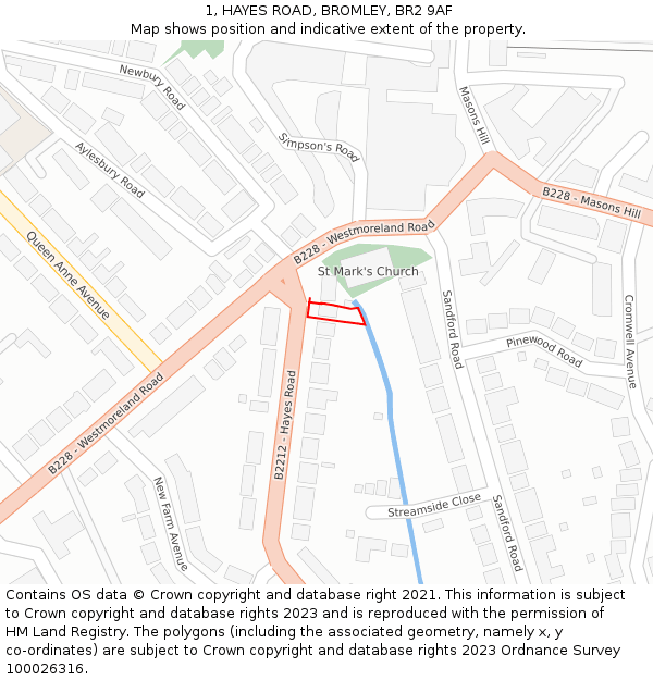 1, HAYES ROAD, BROMLEY, BR2 9AF: Location map and indicative extent of plot