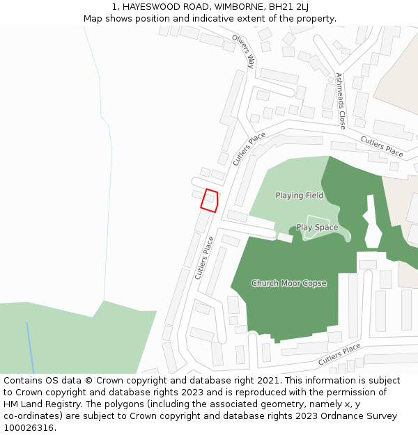 1, HAYESWOOD ROAD, WIMBORNE, BH21 2LJ: Location map and indicative extent of plot