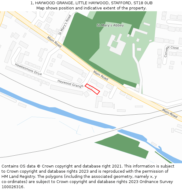 1, HAYWOOD GRANGE, LITTLE HAYWOOD, STAFFORD, ST18 0UB: Location map and indicative extent of plot