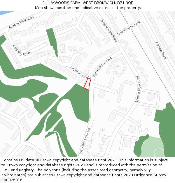 1, HAYWOODS FARM, WEST BROMWICH, B71 3QE: Location map and indicative extent of plot