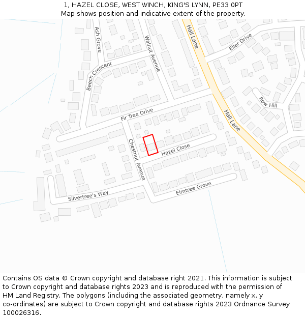 1, HAZEL CLOSE, WEST WINCH, KING'S LYNN, PE33 0PT: Location map and indicative extent of plot