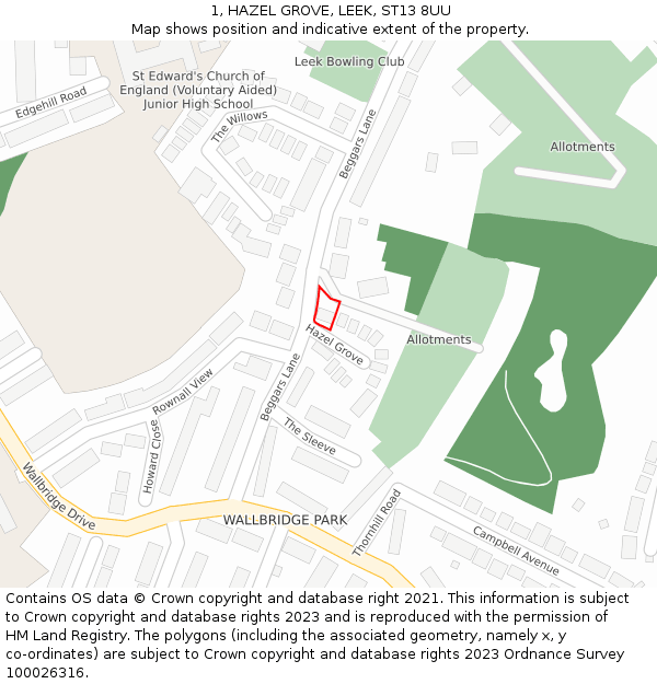 1, HAZEL GROVE, LEEK, ST13 8UU: Location map and indicative extent of plot