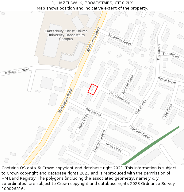 1, HAZEL WALK, BROADSTAIRS, CT10 2LX: Location map and indicative extent of plot