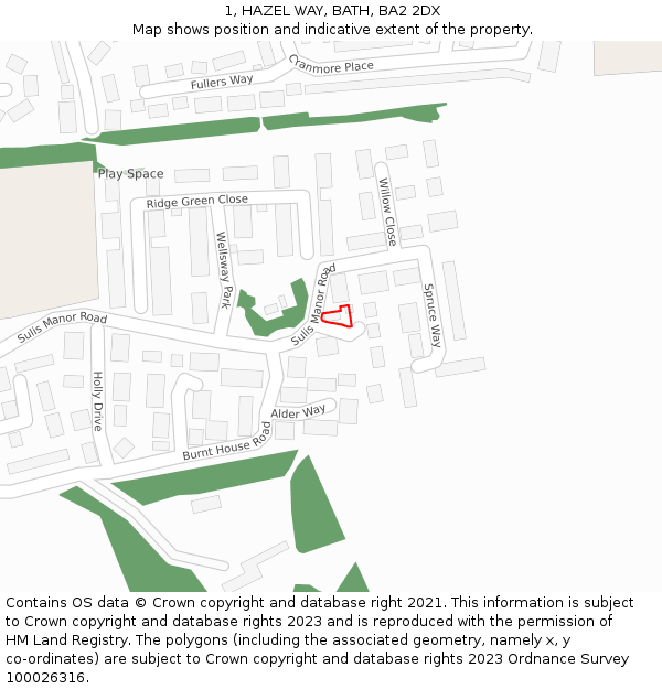 1, HAZEL WAY, BATH, BA2 2DX: Location map and indicative extent of plot