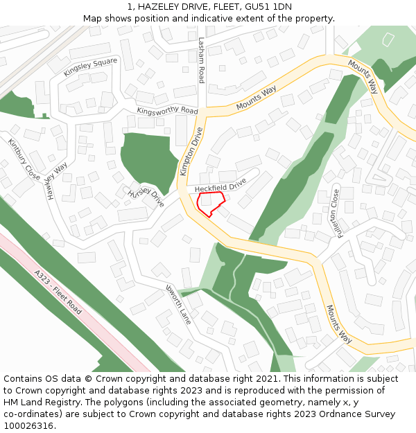 1, HAZELEY DRIVE, FLEET, GU51 1DN: Location map and indicative extent of plot