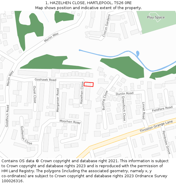 1, HAZELHEN CLOSE, HARTLEPOOL, TS26 0RE: Location map and indicative extent of plot