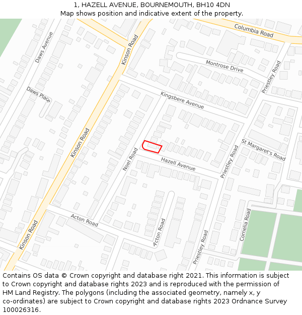 1, HAZELL AVENUE, BOURNEMOUTH, BH10 4DN: Location map and indicative extent of plot