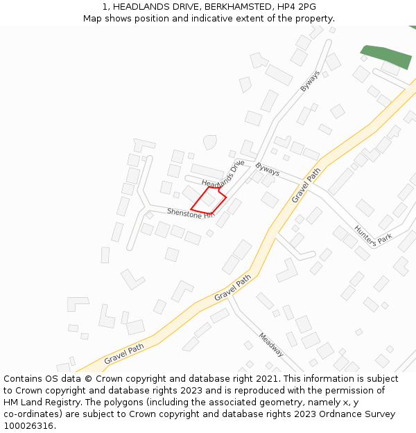 1, HEADLANDS DRIVE, BERKHAMSTED, HP4 2PG: Location map and indicative extent of plot