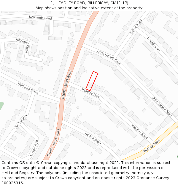 1, HEADLEY ROAD, BILLERICAY, CM11 1BJ: Location map and indicative extent of plot