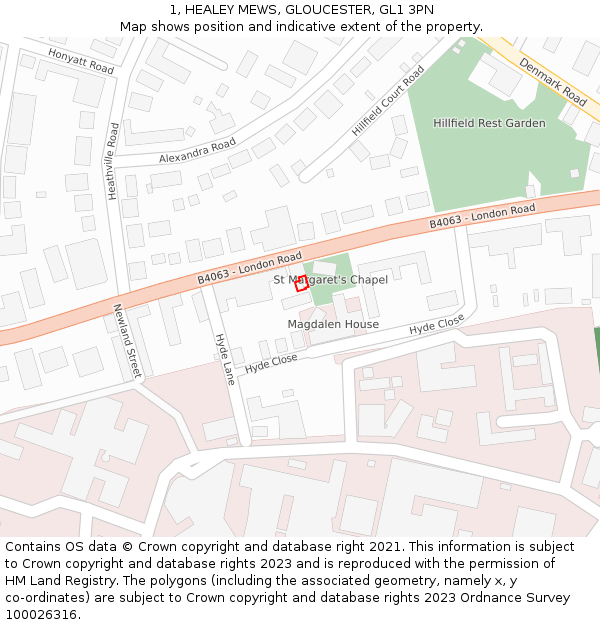 1, HEALEY MEWS, GLOUCESTER, GL1 3PN: Location map and indicative extent of plot