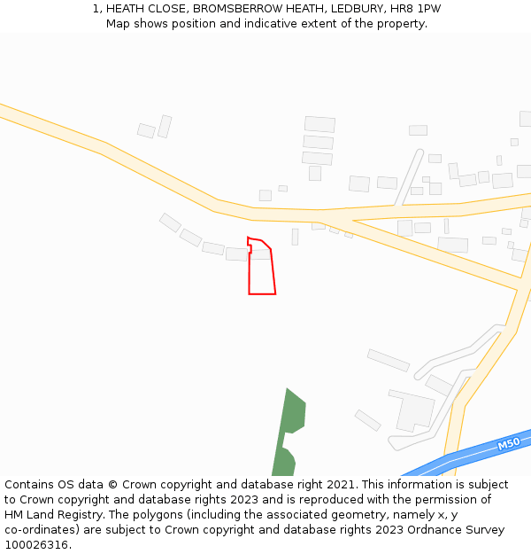 1, HEATH CLOSE, BROMSBERROW HEATH, LEDBURY, HR8 1PW: Location map and indicative extent of plot