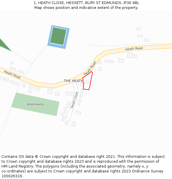 1, HEATH CLOSE, HESSETT, BURY ST EDMUNDS, IP30 9BL: Location map and indicative extent of plot