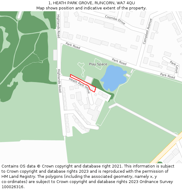 1, HEATH PARK GROVE, RUNCORN, WA7 4QU: Location map and indicative extent of plot