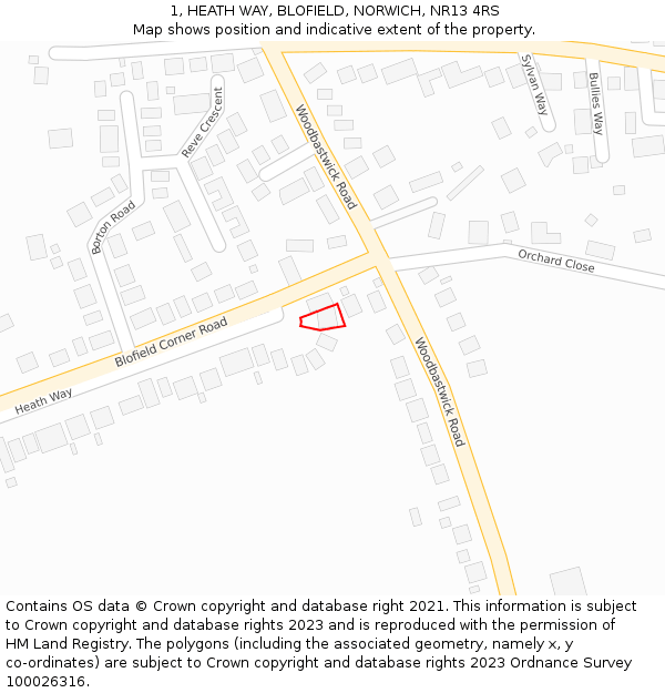 1, HEATH WAY, BLOFIELD, NORWICH, NR13 4RS: Location map and indicative extent of plot