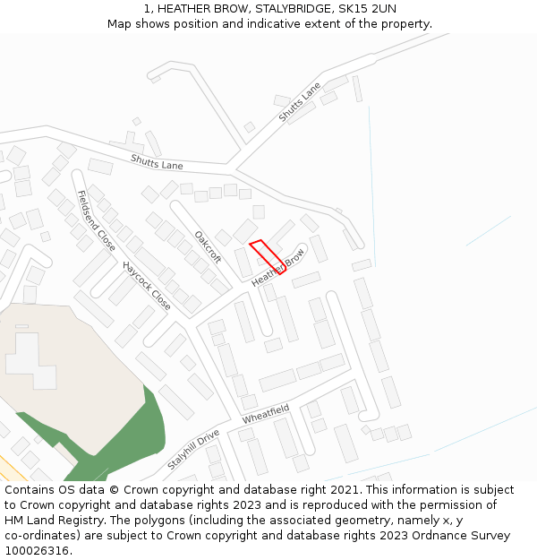 1, HEATHER BROW, STALYBRIDGE, SK15 2UN: Location map and indicative extent of plot