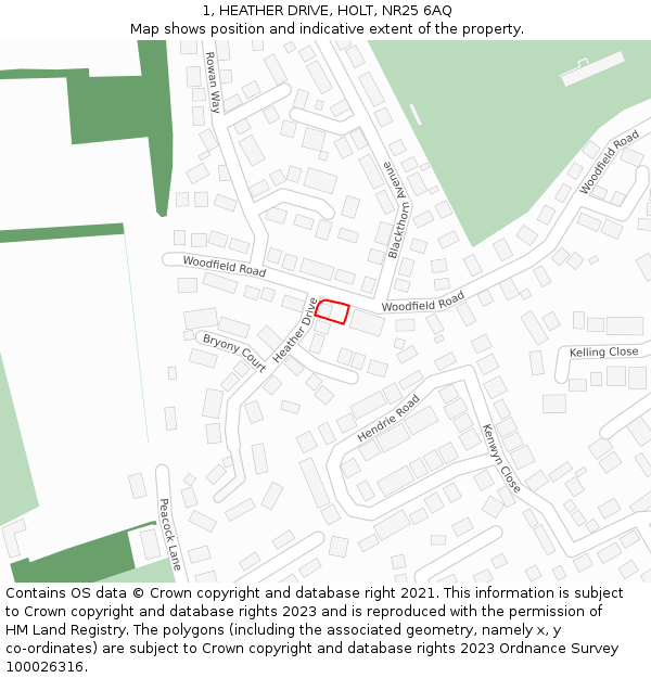 1, HEATHER DRIVE, HOLT, NR25 6AQ: Location map and indicative extent of plot