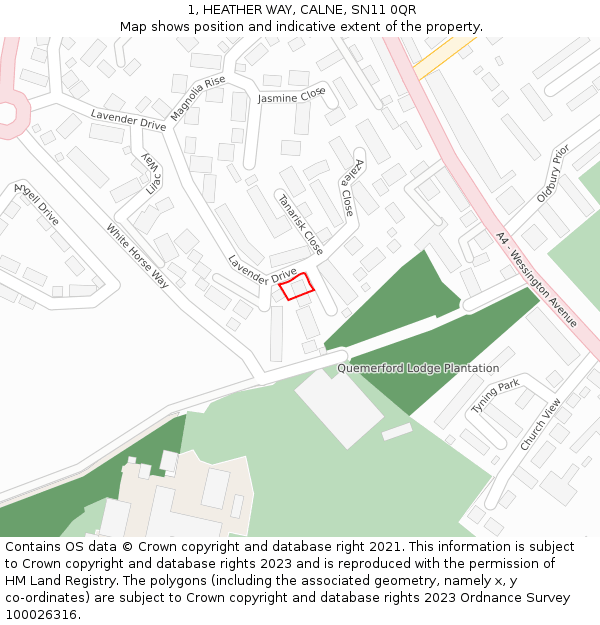 1, HEATHER WAY, CALNE, SN11 0QR: Location map and indicative extent of plot