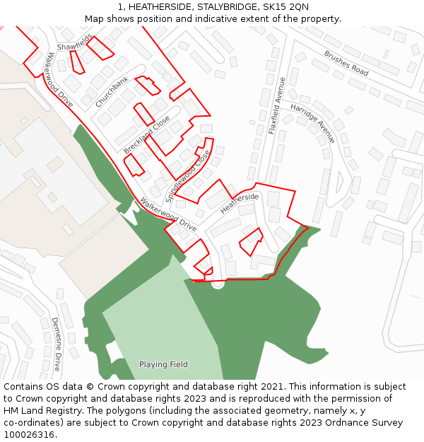 1, HEATHERSIDE, STALYBRIDGE, SK15 2QN: Location map and indicative extent of plot