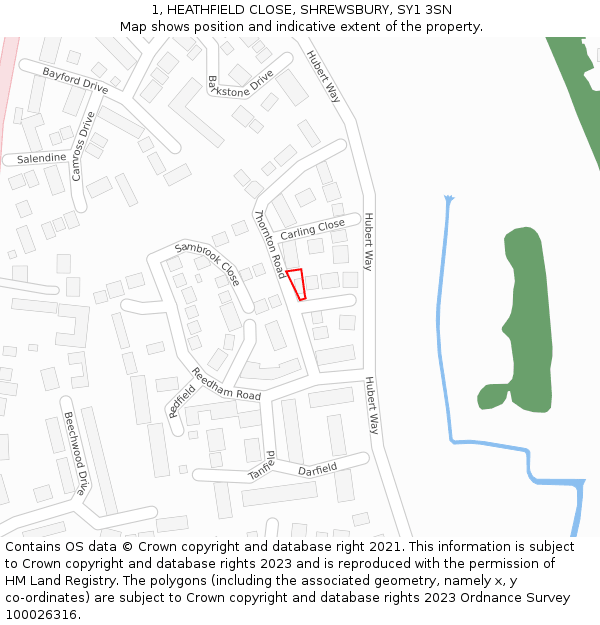 1, HEATHFIELD CLOSE, SHREWSBURY, SY1 3SN: Location map and indicative extent of plot