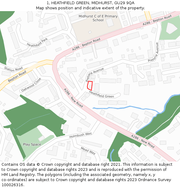 1, HEATHFIELD GREEN, MIDHURST, GU29 9QA: Location map and indicative extent of plot