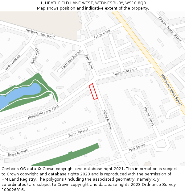 1, HEATHFIELD LANE WEST, WEDNESBURY, WS10 8QR: Location map and indicative extent of plot
