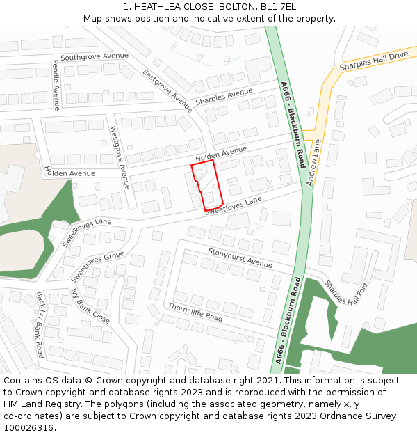 1, HEATHLEA CLOSE, BOLTON, BL1 7EL: Location map and indicative extent of plot