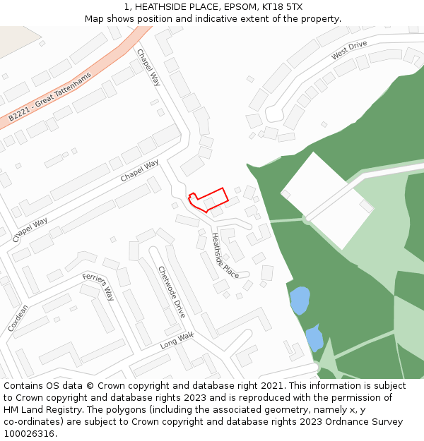 1, HEATHSIDE PLACE, EPSOM, KT18 5TX: Location map and indicative extent of plot