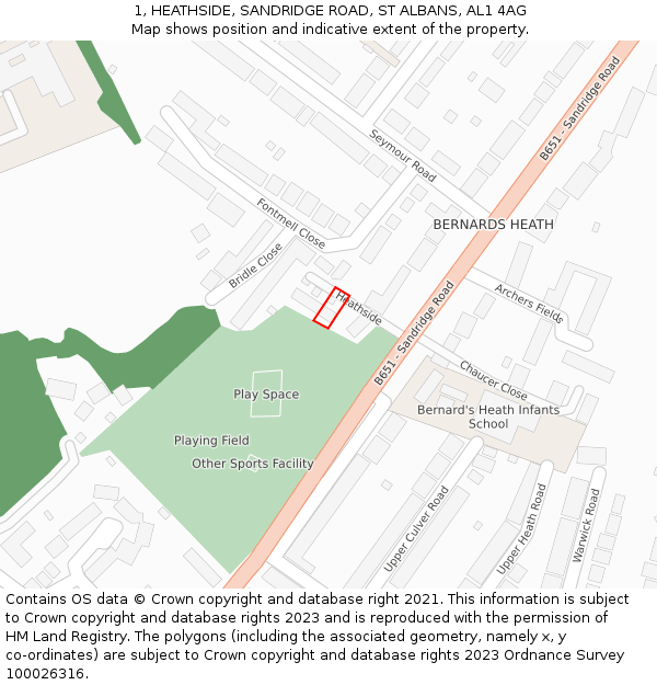 1, HEATHSIDE, SANDRIDGE ROAD, ST ALBANS, AL1 4AG: Location map and indicative extent of plot