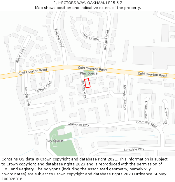 1, HECTORS WAY, OAKHAM, LE15 6JZ: Location map and indicative extent of plot