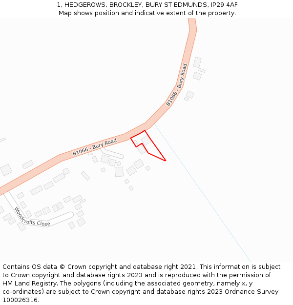 1, HEDGEROWS, BROCKLEY, BURY ST EDMUNDS, IP29 4AF: Location map and indicative extent of plot