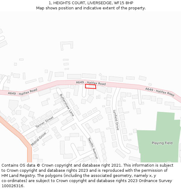 1, HEIGHTS COURT, LIVERSEDGE, WF15 8HP: Location map and indicative extent of plot