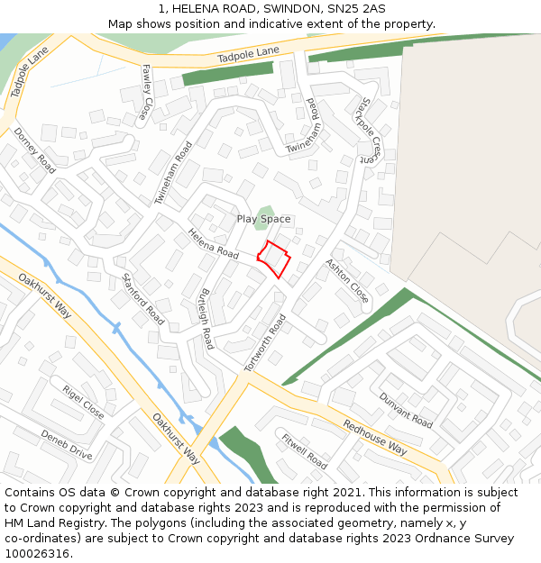 1, HELENA ROAD, SWINDON, SN25 2AS: Location map and indicative extent of plot