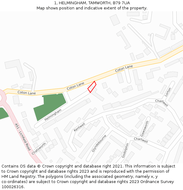 1, HELMINGHAM, TAMWORTH, B79 7UA: Location map and indicative extent of plot