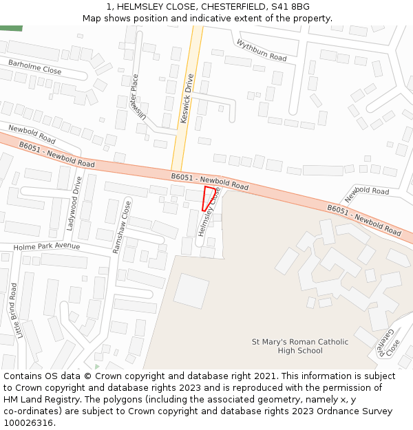 1, HELMSLEY CLOSE, CHESTERFIELD, S41 8BG: Location map and indicative extent of plot