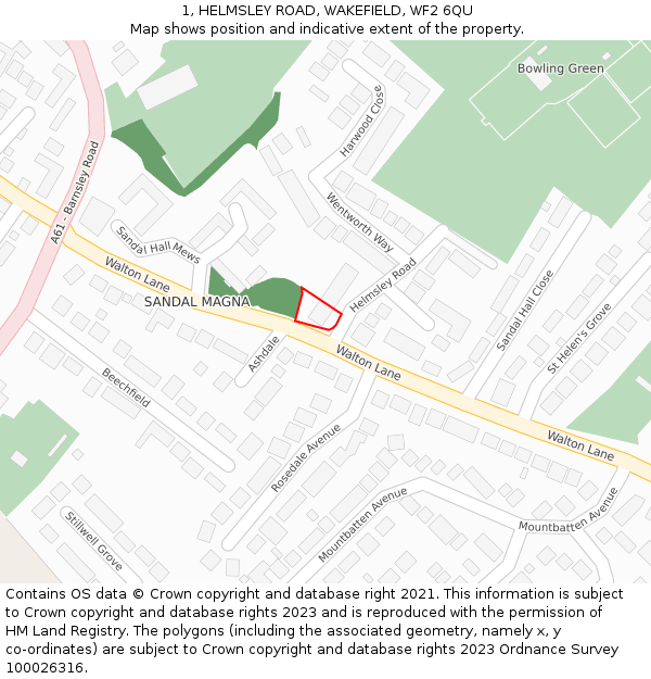 1, HELMSLEY ROAD, WAKEFIELD, WF2 6QU: Location map and indicative extent of plot