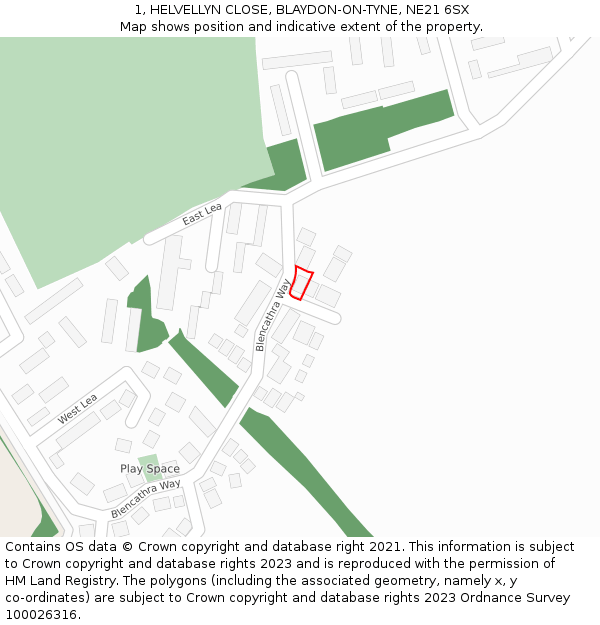 1, HELVELLYN CLOSE, BLAYDON-ON-TYNE, NE21 6SX: Location map and indicative extent of plot