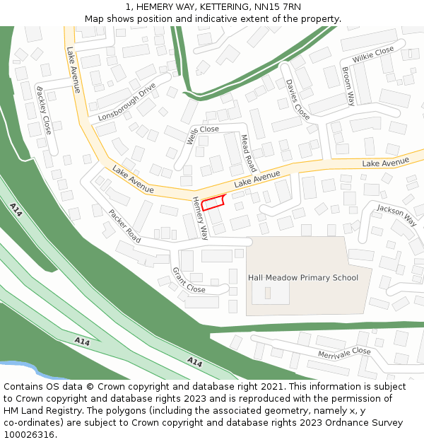 1, HEMERY WAY, KETTERING, NN15 7RN: Location map and indicative extent of plot