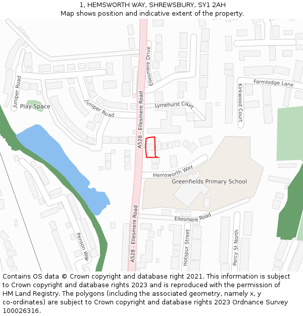 1, HEMSWORTH WAY, SHREWSBURY, SY1 2AH: Location map and indicative extent of plot