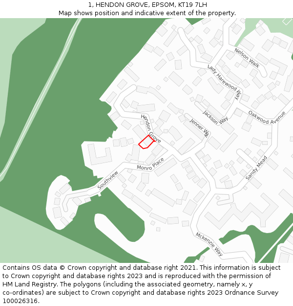 1, HENDON GROVE, EPSOM, KT19 7LH: Location map and indicative extent of plot