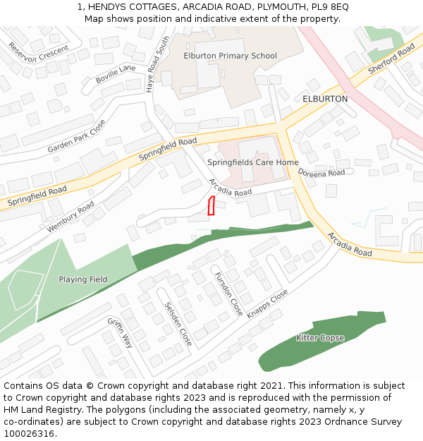 1, HENDYS COTTAGES, ARCADIA ROAD, PLYMOUTH, PL9 8EQ: Location map and indicative extent of plot