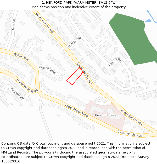 1, HENFORD PARK, WARMINSTER, BA12 9PW: Location map and indicative extent of plot